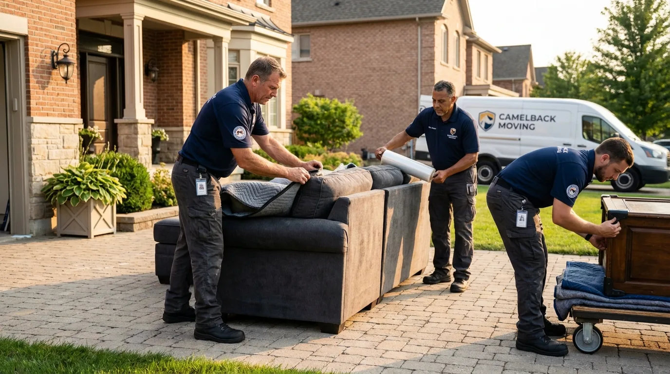 Large estate moving crew wrapping furniture in Belleville, NJ