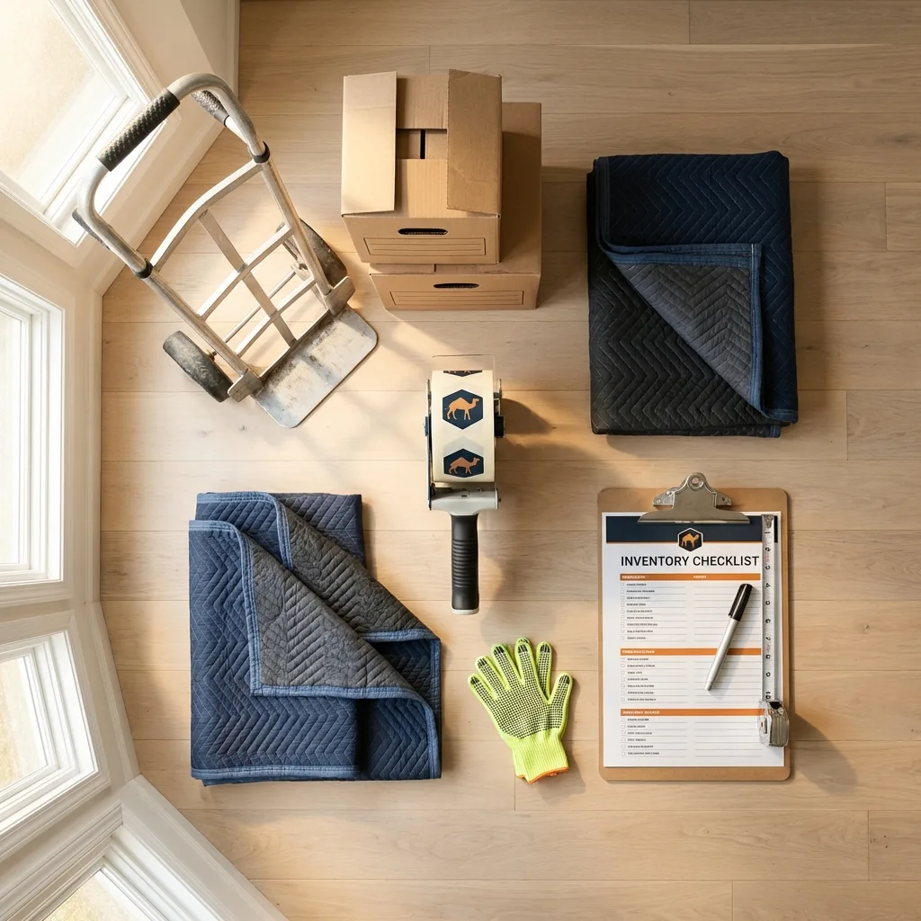 Professional moving supplies and packing materials layout for Belleville residential relocations